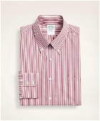 Brooks Brothers Men's Stretch Milano Slim-Fit Dress Shirt, Non-Iron Poplin Button Down Collar Stripe | Red
