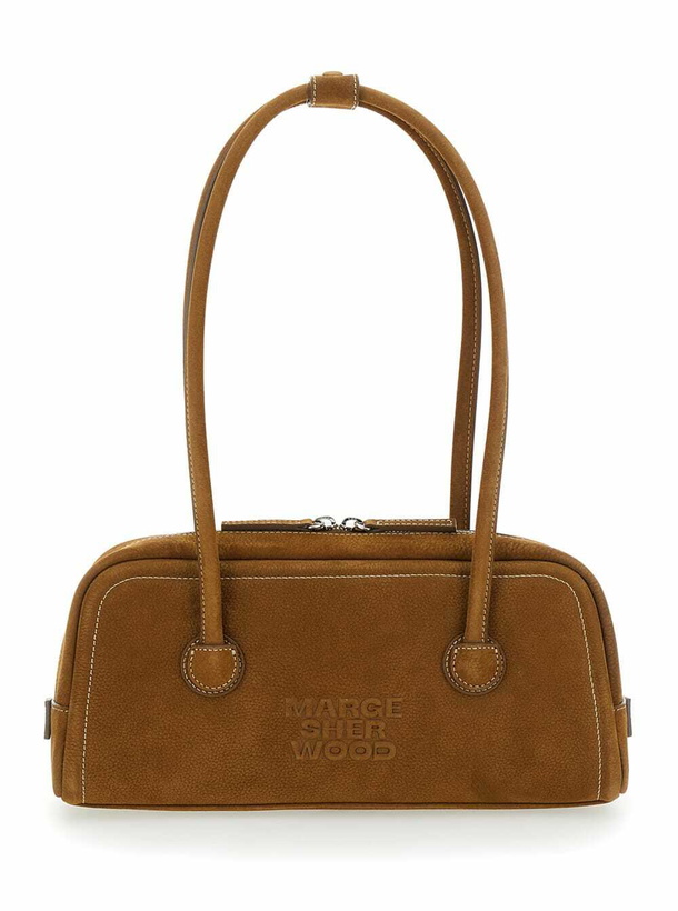 Photo: Marge Sherwood Brown Shoulder Bag With Logo Lettering On The Front In Soft Leather Woman