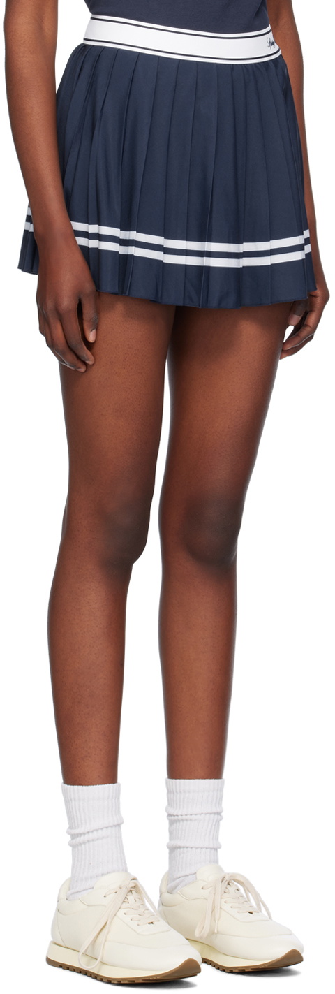 Sporty & Rich Navy Vendome Script Pleated Miniskirt
