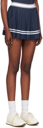 Sporty & Rich Navy Vendome Script Pleated Miniskirt