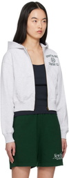 Sporty & Rich Gray Varsity Crest Cropped Zip Hoodie