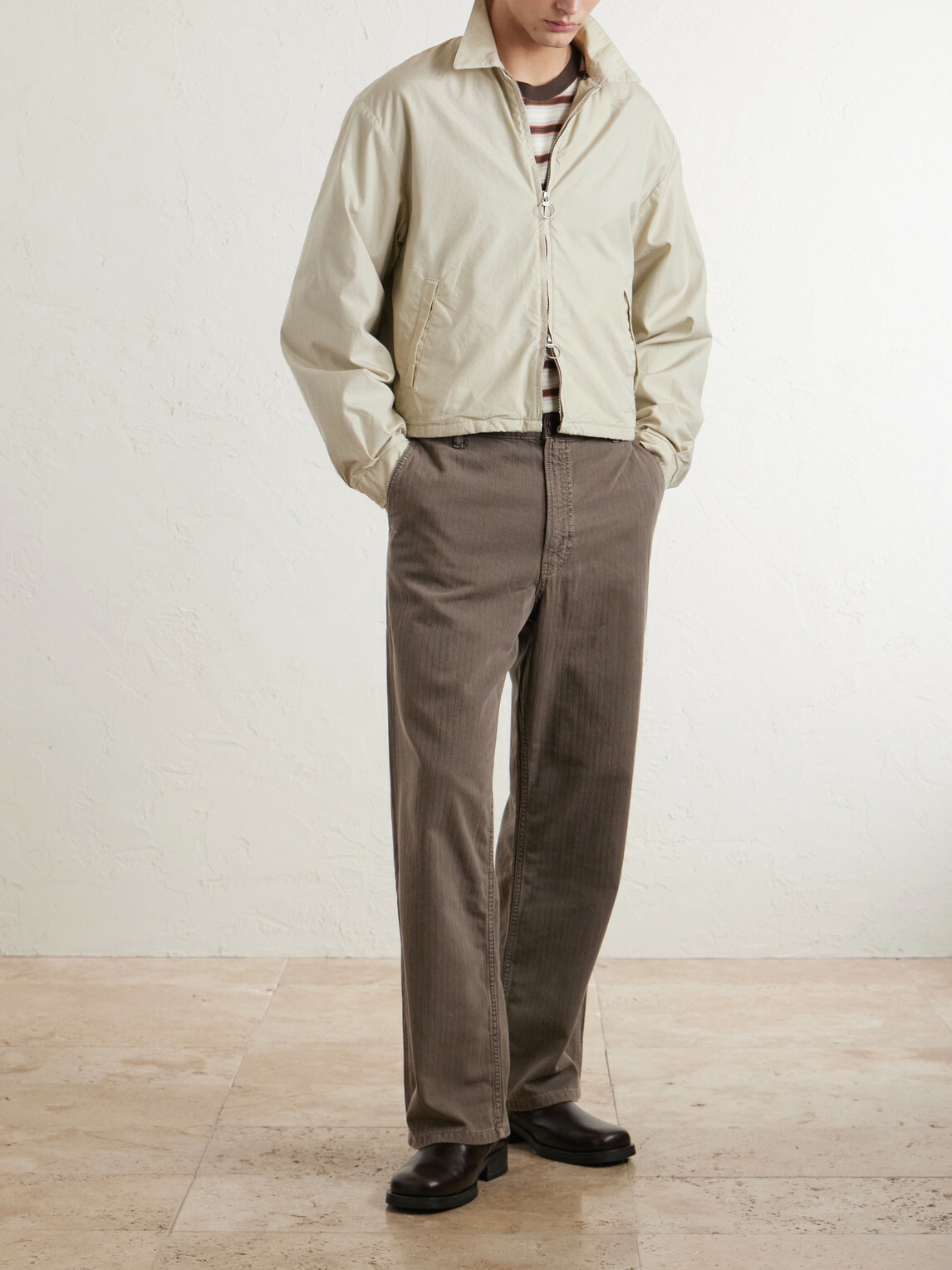 Jeanerica - Genua Wide-Leg Herringbone Cotton-Blend Trousers - Brown