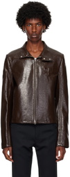 Courrèges Brown Zipped Vinyl Biker Jacket