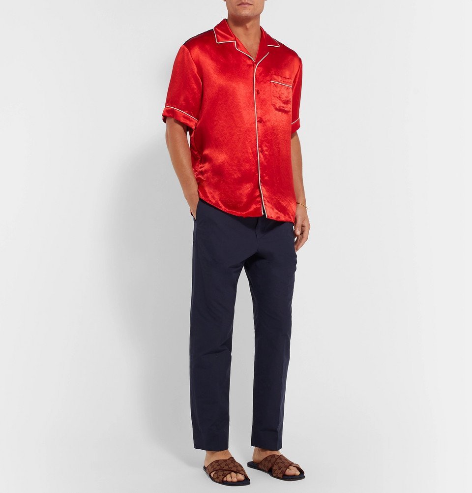 red gucci dress shirt Gucci Silk Long Sleeve Dress Shirt w/ Tags - Red Dress Shirts, Clothing - GUC1364771