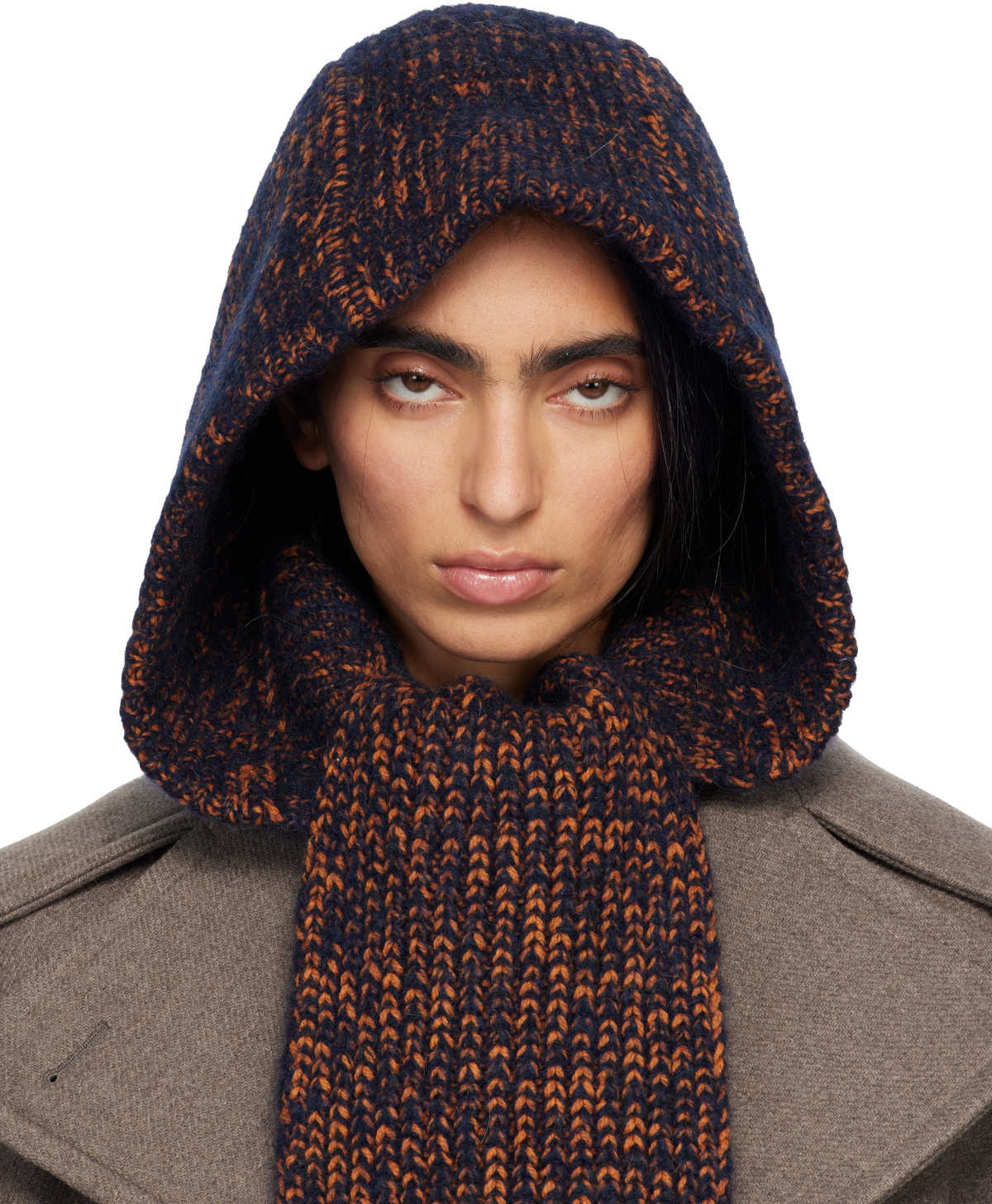 Dries Van Noten Navy Hooded Wool Scarf