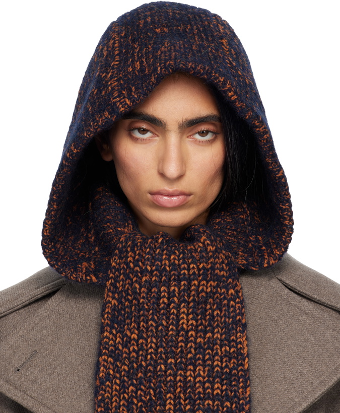 Photo: Dries Van Noten Navy Hooded Wool Scarf
