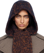 Dries Van Noten Navy Hooded Wool Scarf