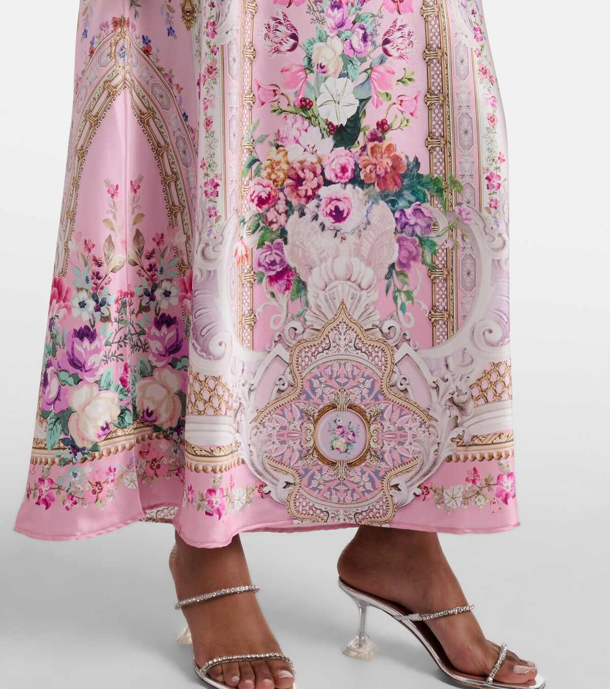 Camilla Lace-trimmed printed silk midi dress