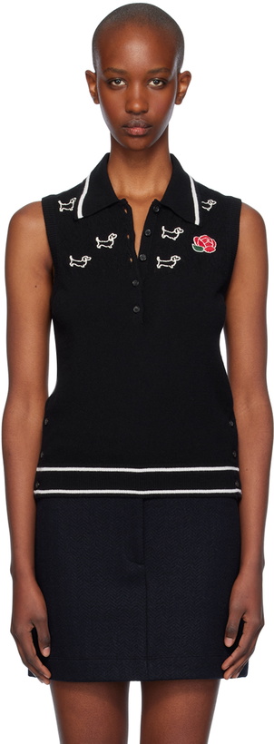 Photo: Thom Browne Black Pointelle Jersey Hector & Rose Sleeveless Polo