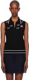 Thom Browne Black Pointelle Jersey Hector & Rose Sleeveless Polo