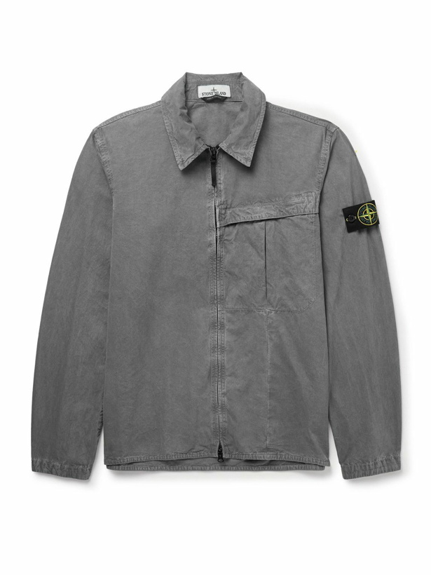 Photo: Stone Island - Logo-Appliquéd Washed Cotton-Canvas Overshirt - Gray