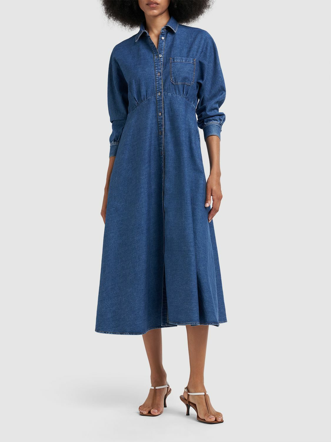 soft denim dress midi Roman Chambray Dress, Small COLOR:Cognac this is one of nav-24 Carolina Herrera Denim Shirt