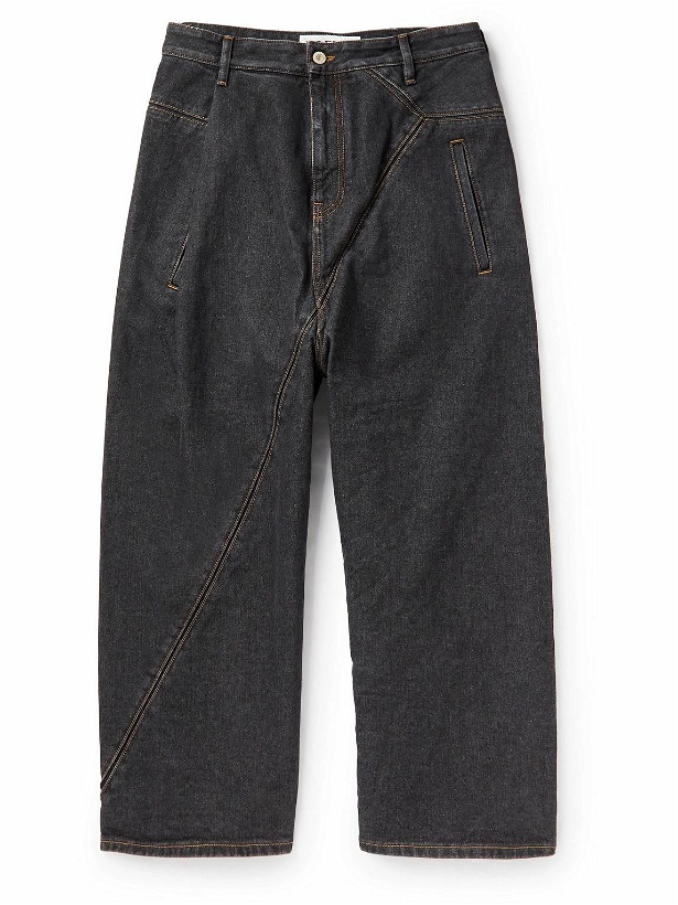 Photo: Loewe - Puzzle Cropped Leather-Trimmed Jeans - Gray