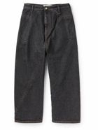 Loewe - Puzzle Cropped Leather-Trimmed Jeans - Gray