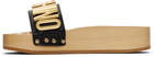 Moschino Beige & Black Calfskin Wood Sandals