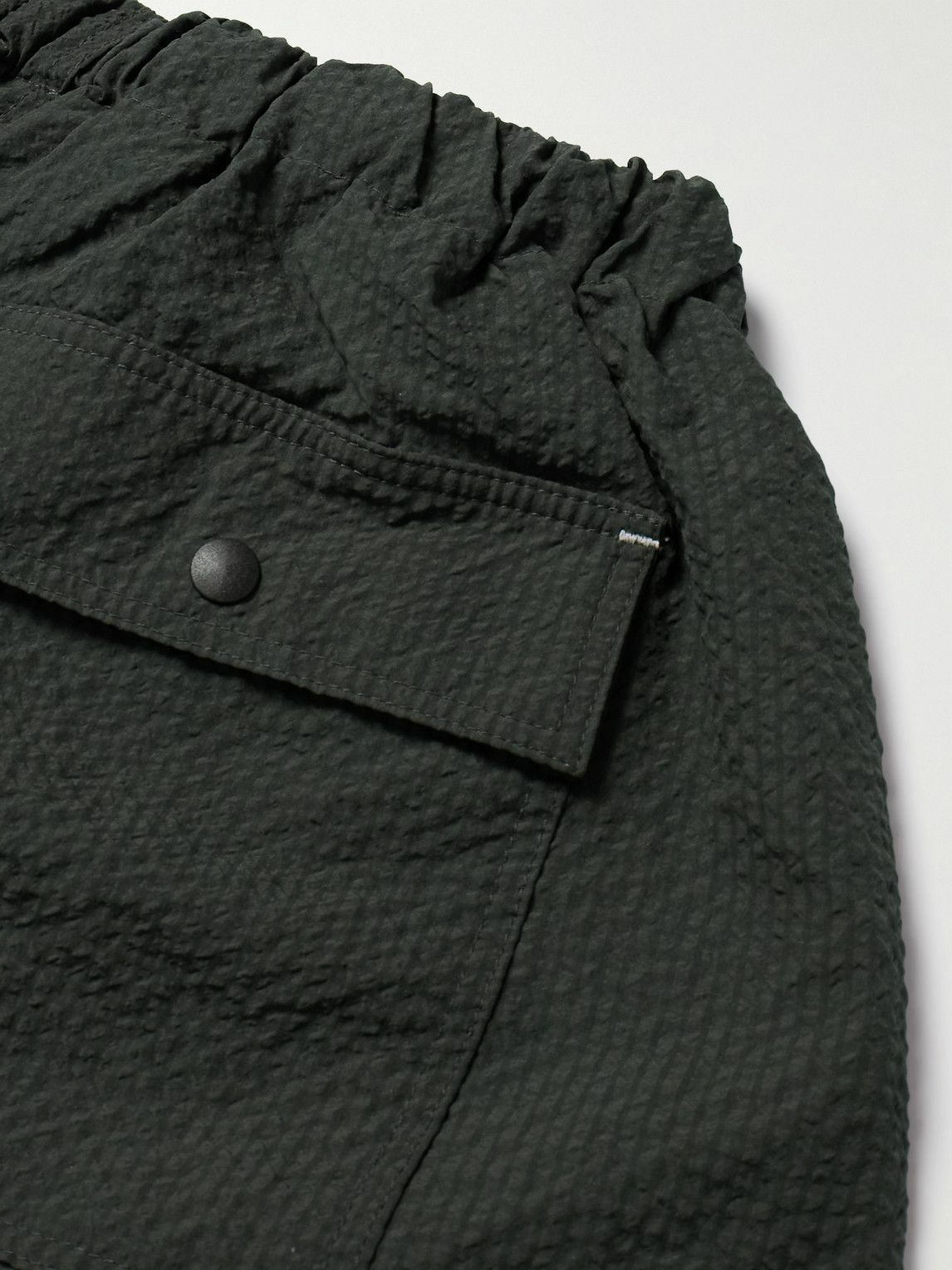 FrizmWORKS - Comfortable Banding Straight-Leg Seersucker Drawstring Cargo Shorts - Gray