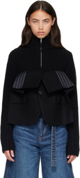 sacai Black Wool Melton x Wool Knit Blouson Jacket