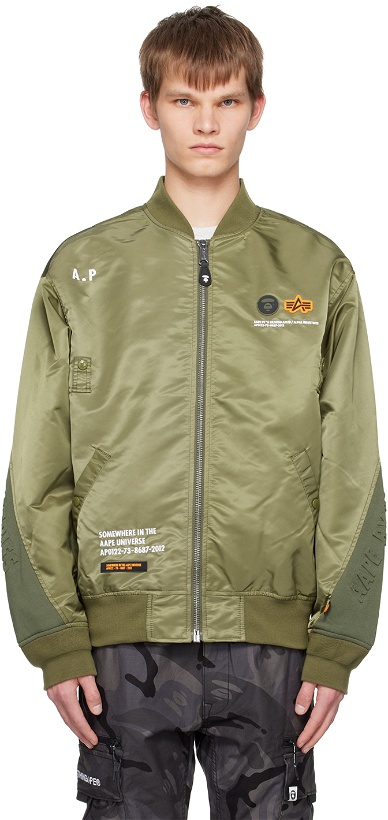 Photo: AAPE by A Bathing Ape Green Alpha Industries Edition MA1 Bomber Jacket
