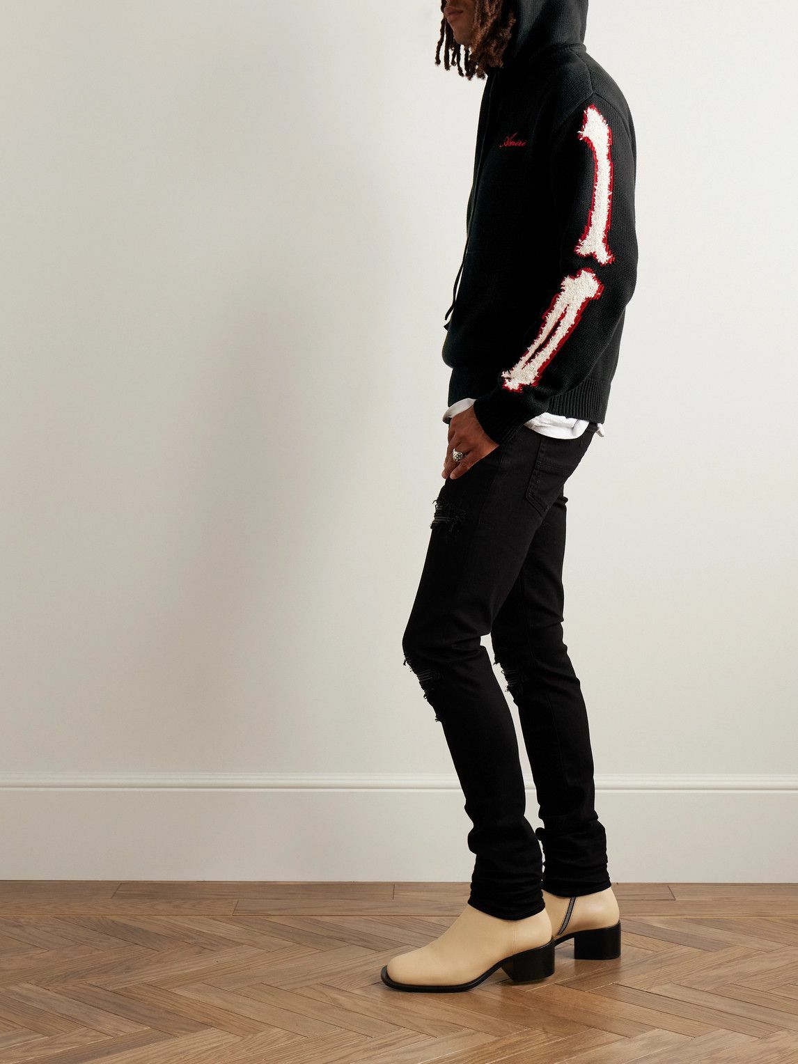 パーカー・フーディ Amiri Bones' Black Cotton Sweater AMIRI - Bones Logo-Embroidered Intarsia Cotton-Blend Hoodie