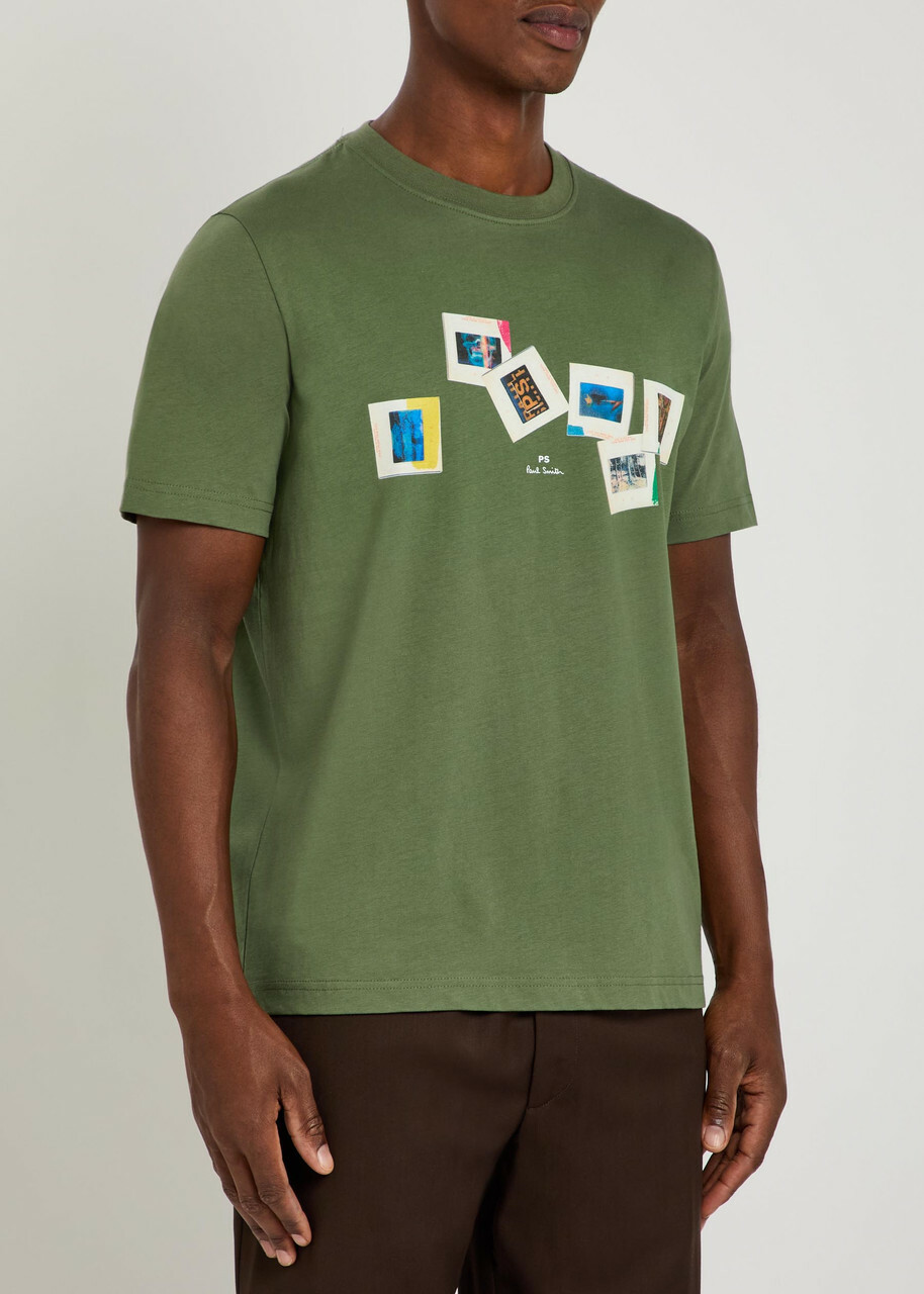 PS Paul Smith Slides Printed Cotton T-shirt Green