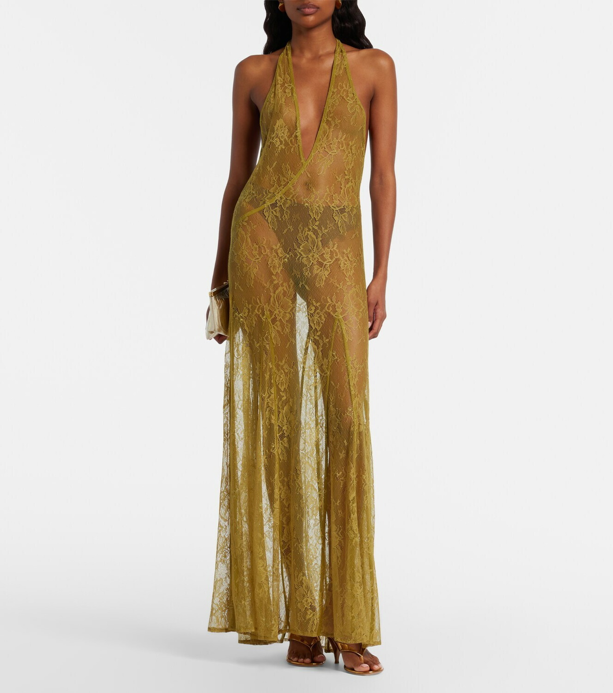 Adriana Degreas Sheer open-back lace maxi dress