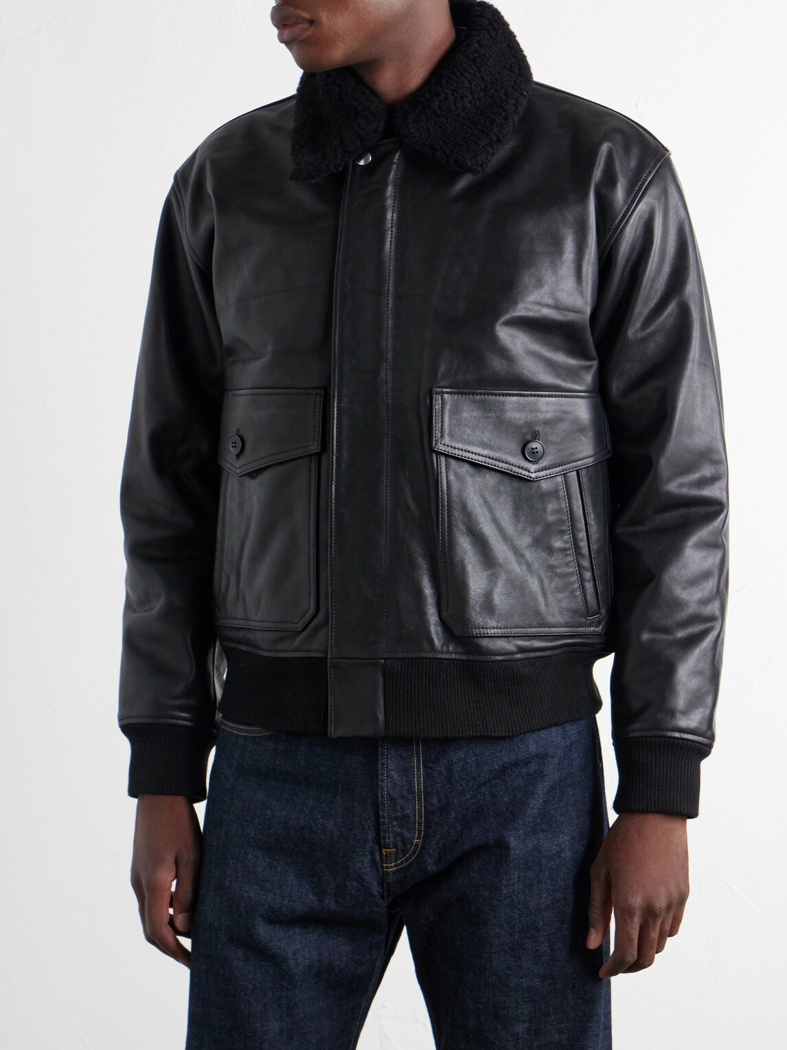 A.P.C. - Charles Wool-Fleece Trimmed Leather Jacket - Black