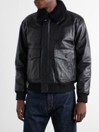 A.P.C. - Charles Wool-Fleece Trimmed Leather Jacket - Black