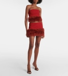 Blumarine Feather-trimmed crêpe crop top