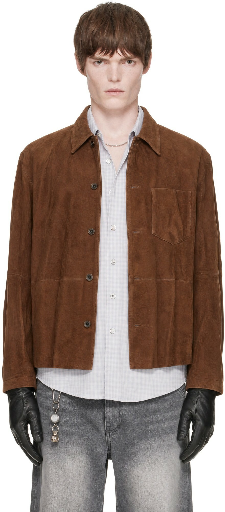 COOR Tan Pleated Wash Suede Overshirt