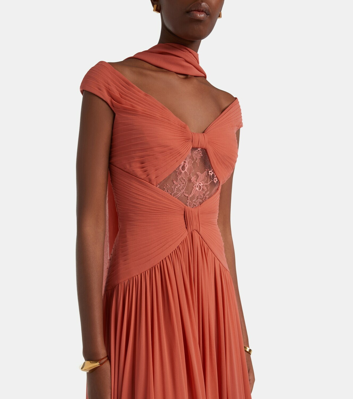 Elie Saab Gathered lace-trimmed silk gown