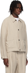 SOSHIOTSUKI Beige Linen Washer Manipulation Drape Pocket Jacket