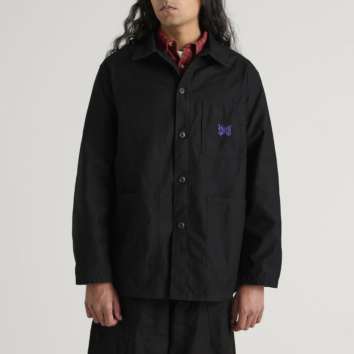 Needles Men's Reversed Sateen Coverall Jacket in Black Needles