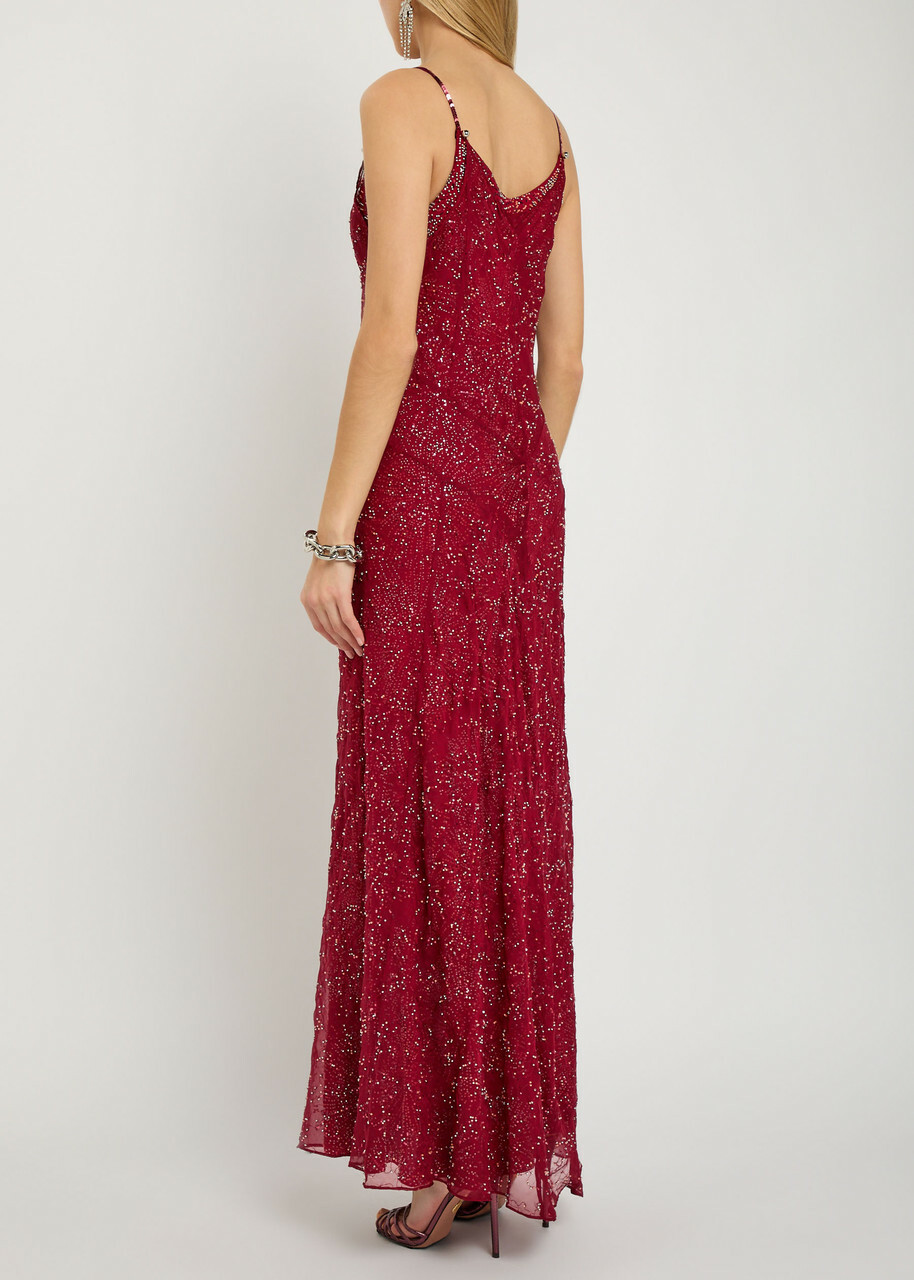 Rabanne Bead-embellished Chiffon Maxi Dress Red