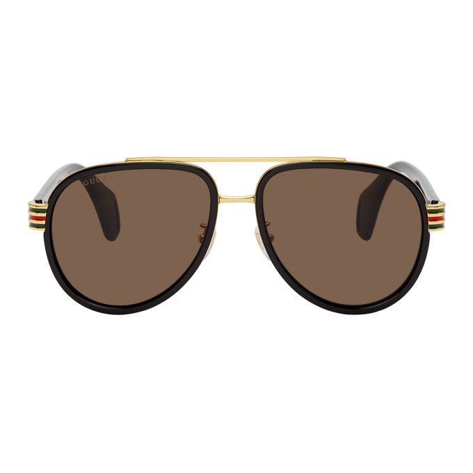 Photo: Gucci Black and Gold Aviator Sunglasses