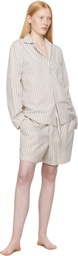Tekla Off-White & Brown Poplin Pyjama Shorts