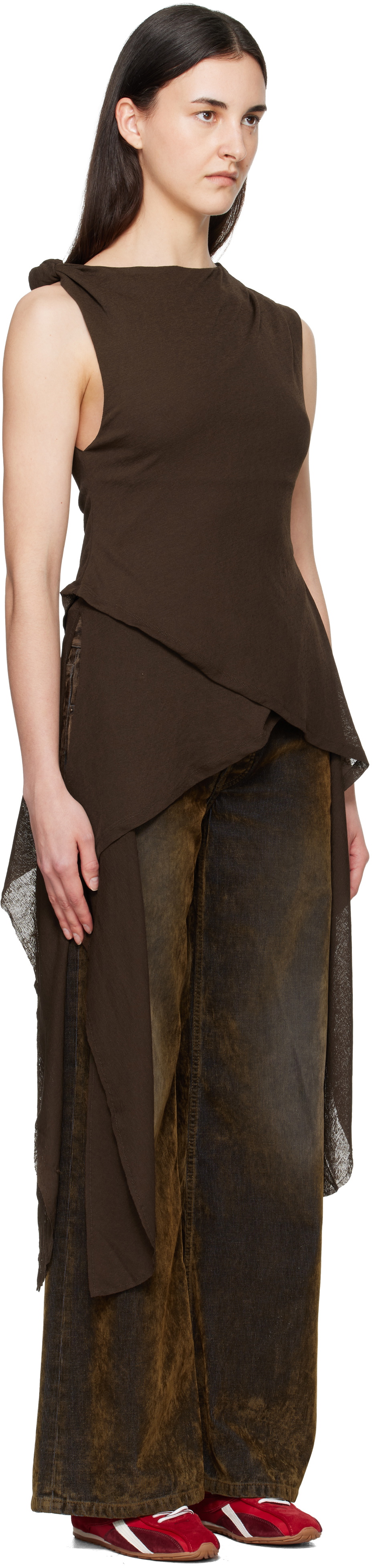 GANNI Brown Marl Mesh Top