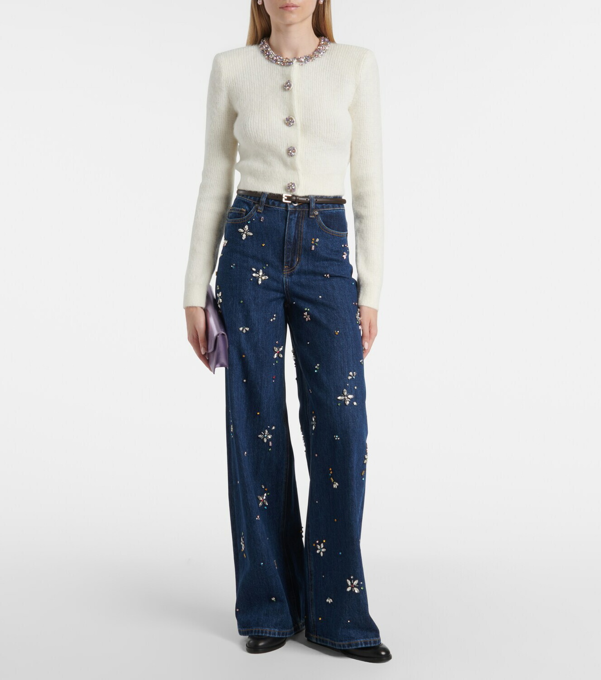 Self-Portrait Embellished ribbed-knit cardigan