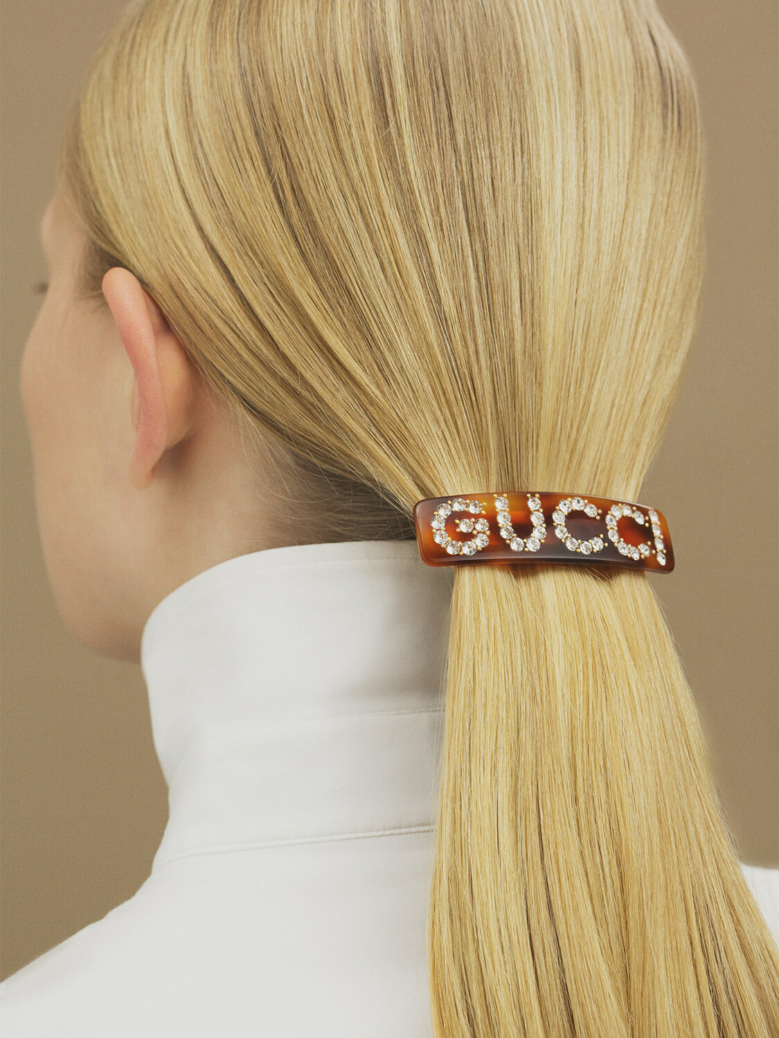 GUCCI - Crystal Logo Hair Barrette Gucci