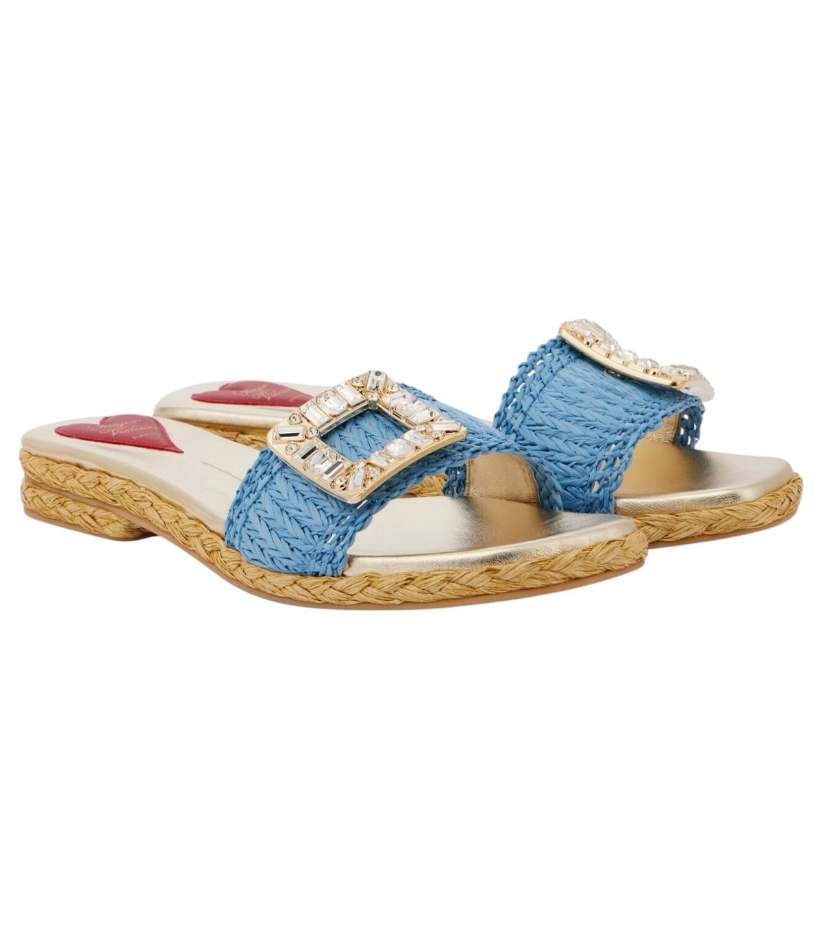 【Roger Vivier】 Espa embellished raffia slides Espa embellished raffia slides in blue - Roger Vivier