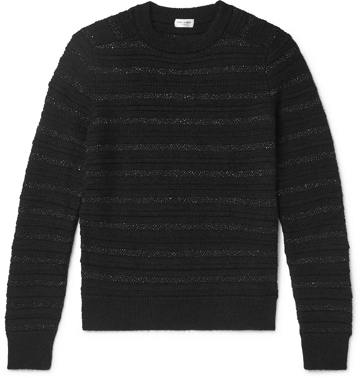 Photo: SAINT LAURENT - Striped Metallic Knitted Sweater - Black