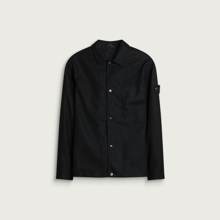 Photo: Stone Island Men's Ghost Wool Nylon Flannel Overshirt in Black