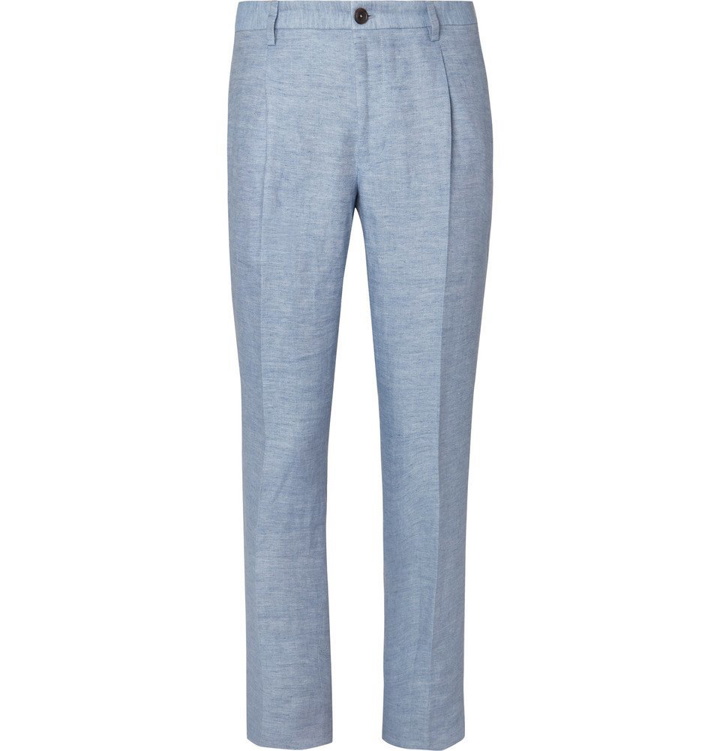 Photo: Tod's - Slim-Fit Tapered Washed-Linen Trousers - Light blue