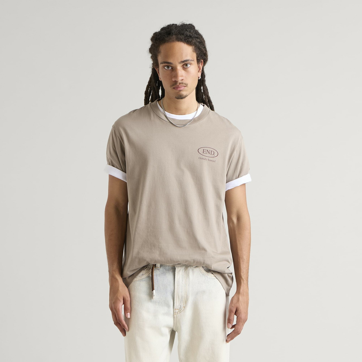 END. Worn Established T-shirt in Khaki