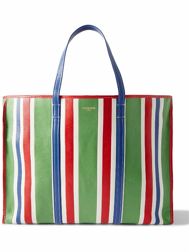 Photo: Balenciaga - Chatelet Logo-Print Striped Leather Tote Bag