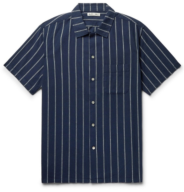 Photo: Alex Mill - Camp-Collar Striped Cotton and Linen-Blend Shirt - Navy