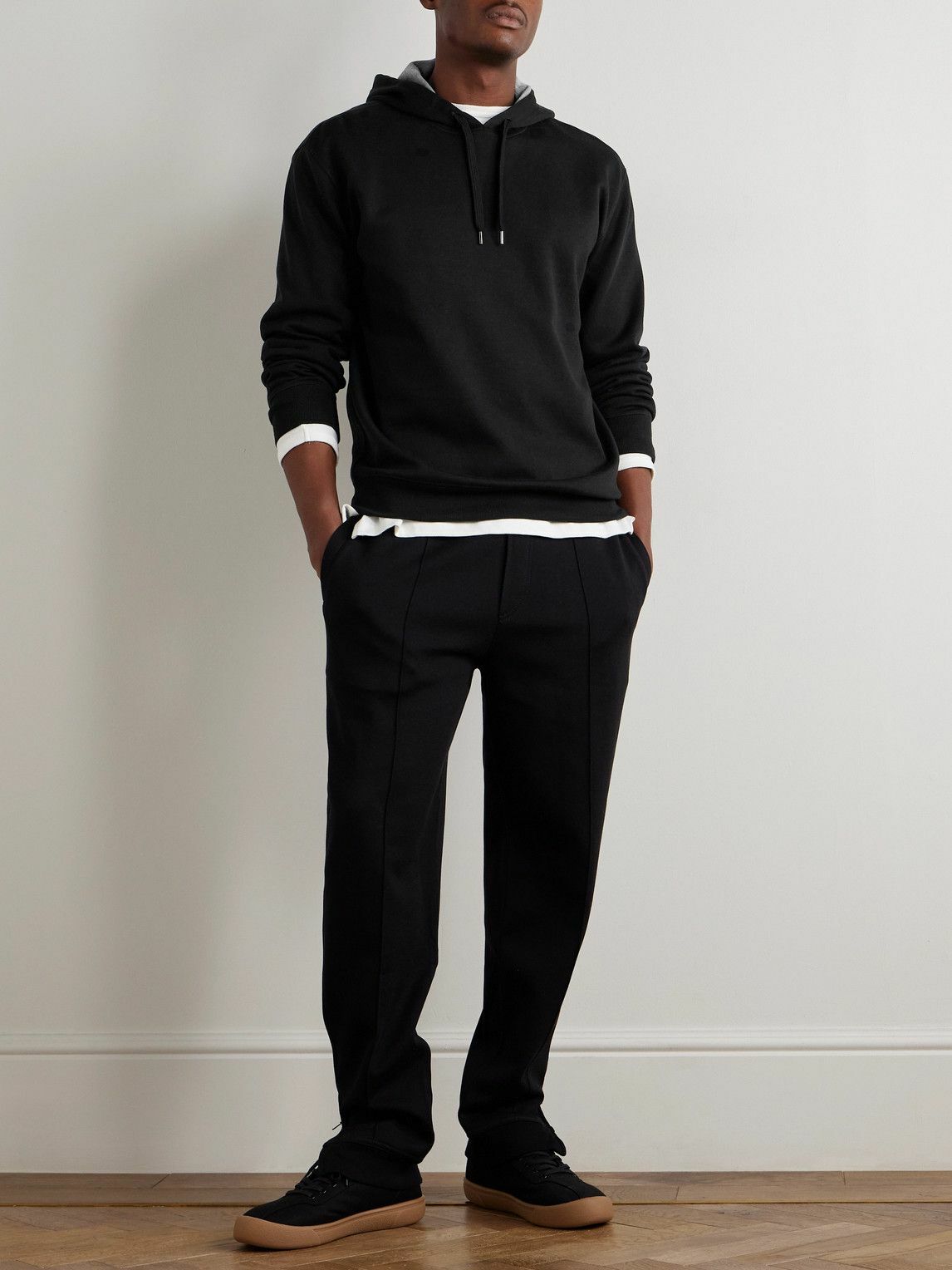 【送料&関税込】Brunello Cucinelli Black Cotton Sweatshirt Brunello Cucinelli - Cotton-Blend Jersey Hoodie - Black