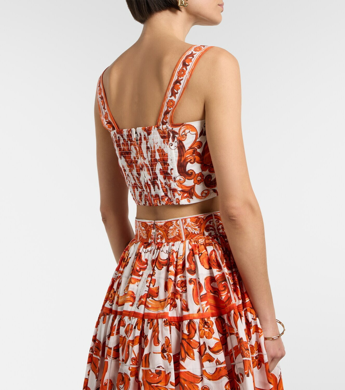 Dolce&Gabbana Majolica cotton poplin crop top