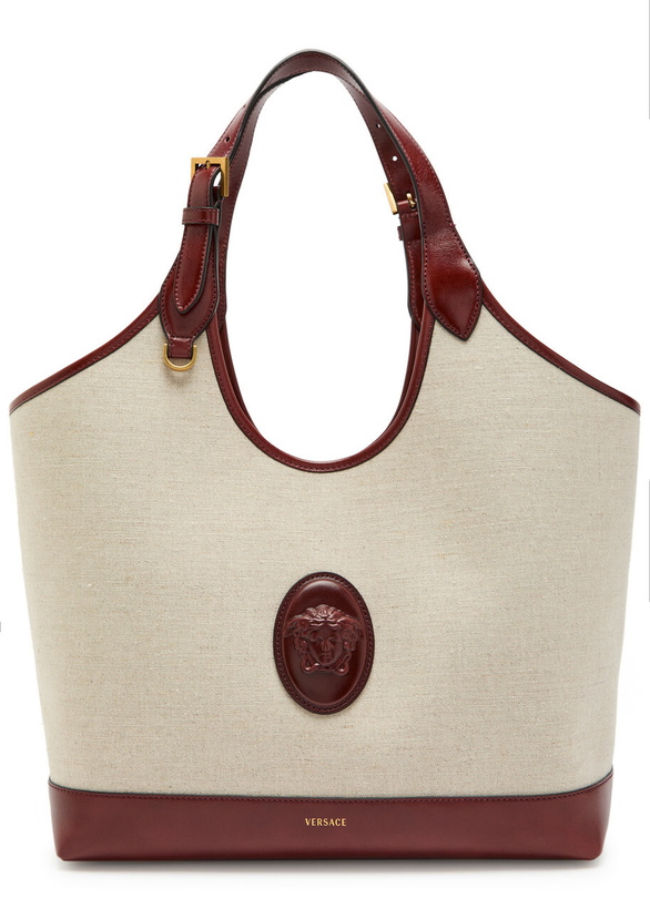 Photo: Versace Large Leather and Canvas Tote bag - Beige - One Size