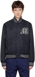 MSGM Navy Embroidered Bomber Jacket