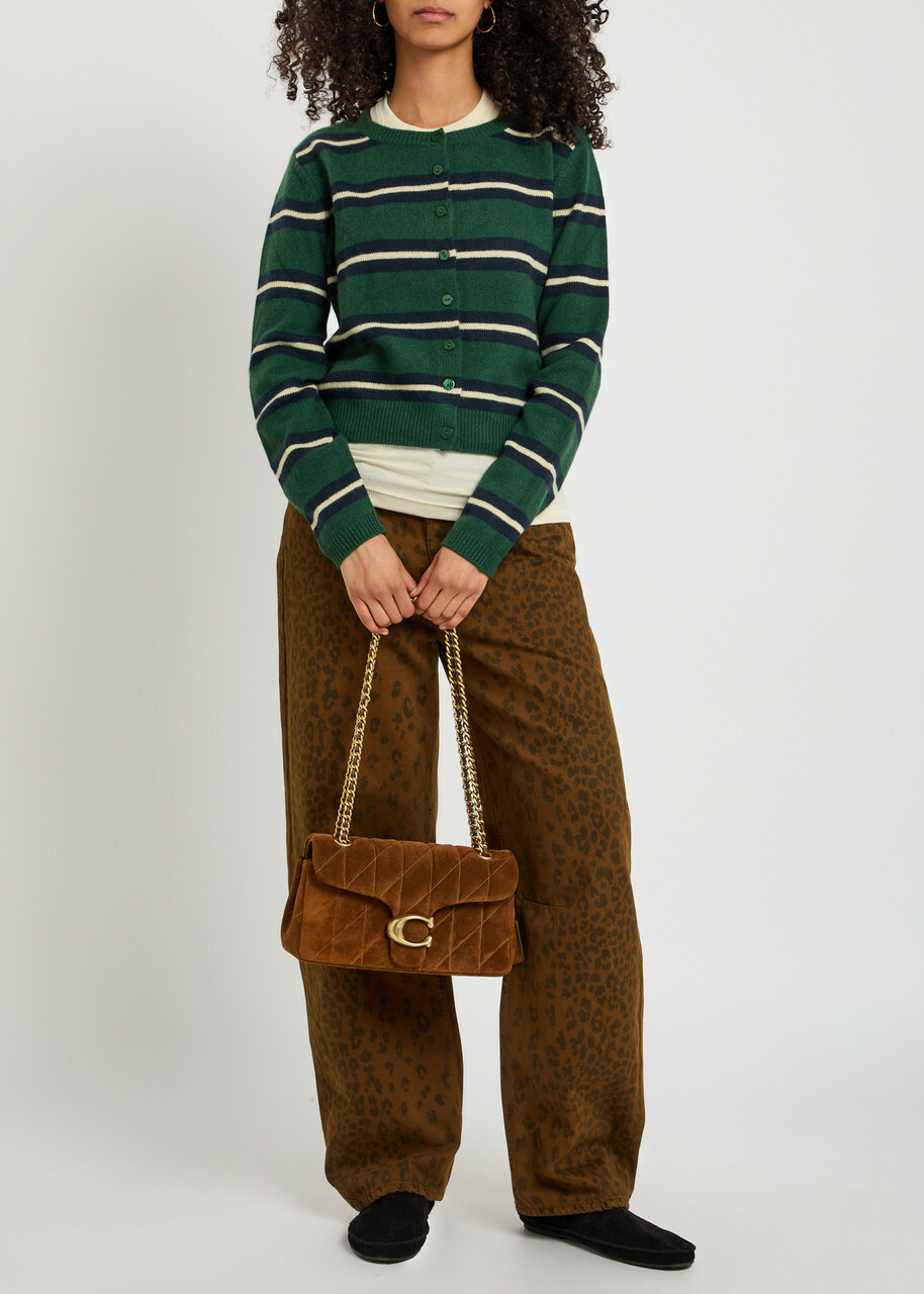 Reformation Clara Striped Cashmere Cardigan Green